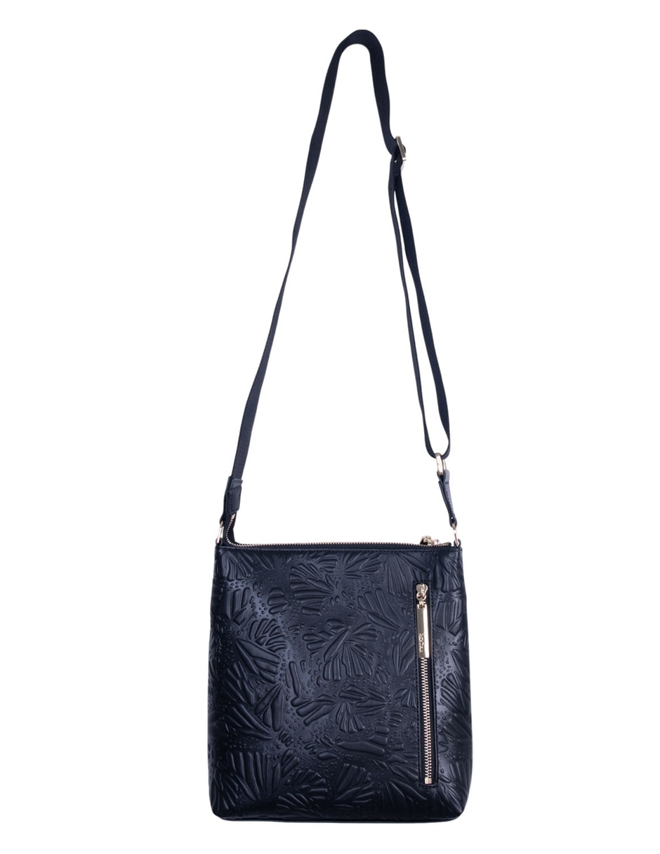 Bolsa messenger Grabado Mariposa de piel para mujer 2