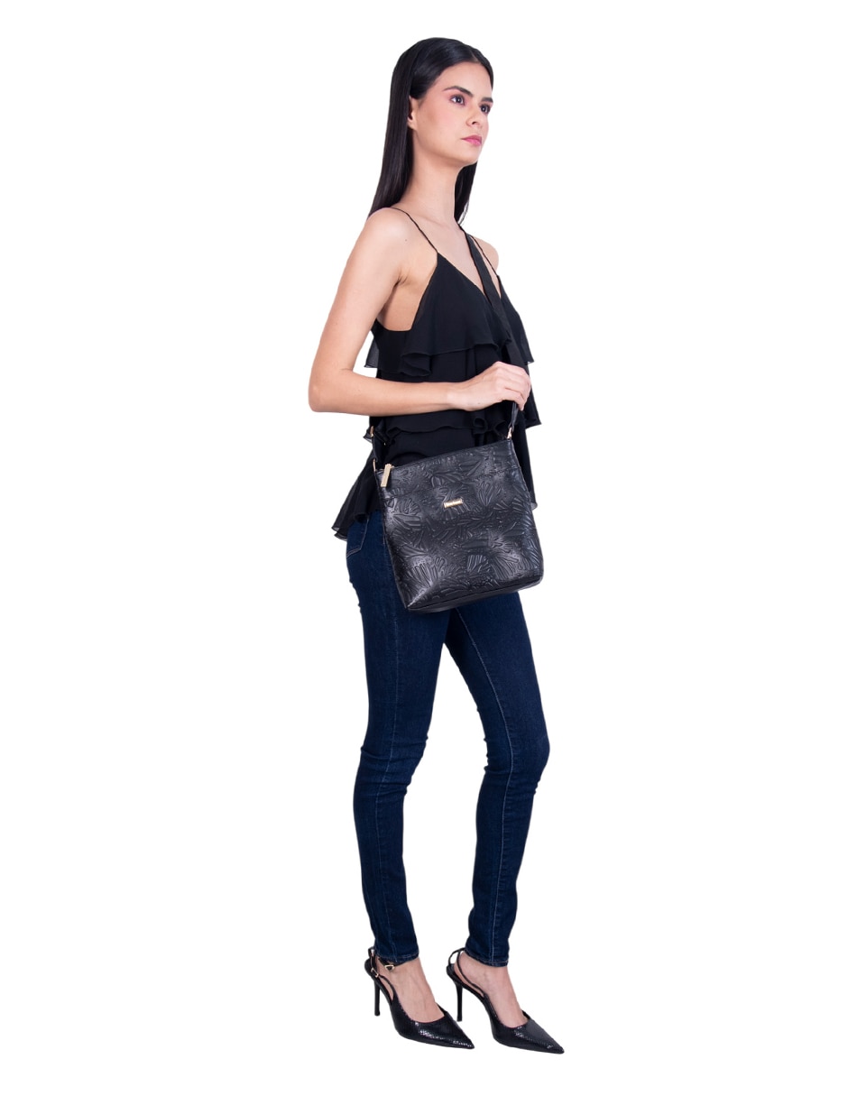 Bolsa messenger Grabado Mariposa de piel para mujer 6