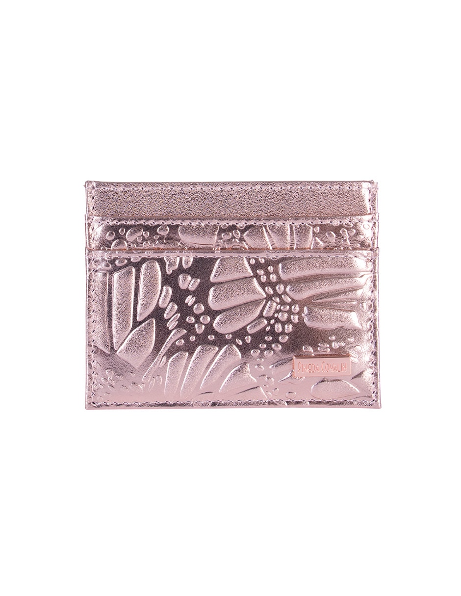 Tarjetero piel grabado mariposa para mujer