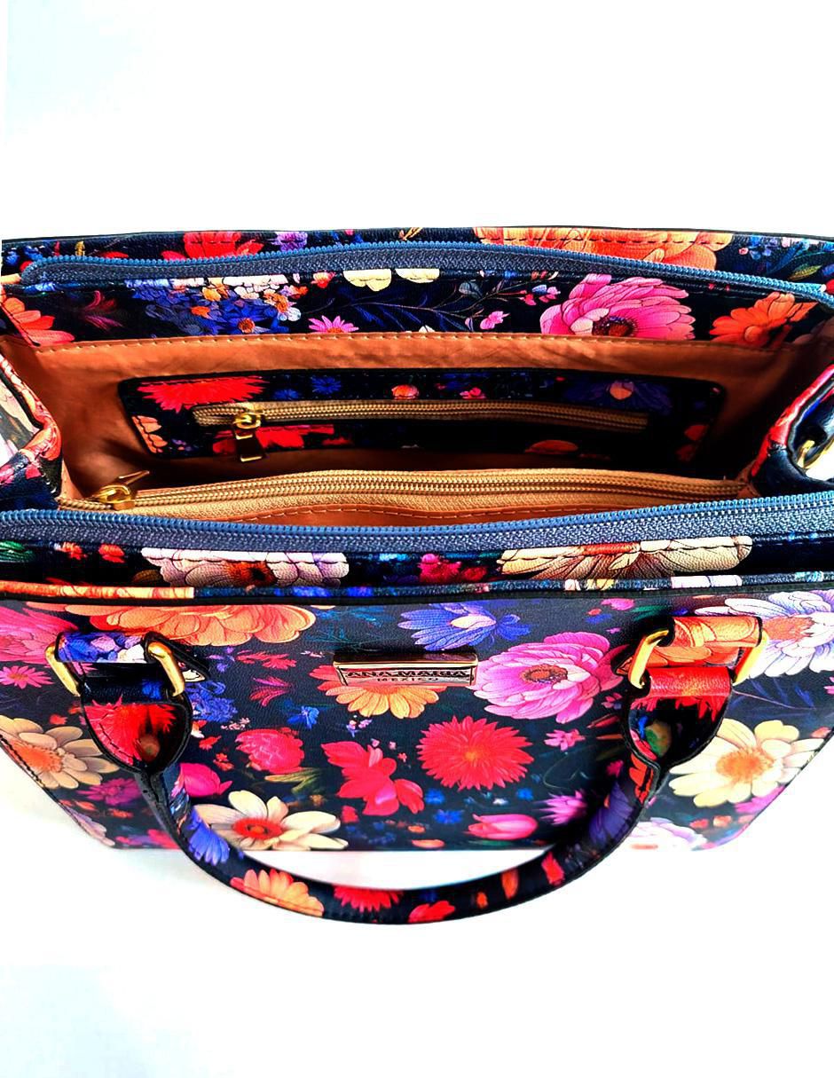 Bolsa satchel Flores de piel vegana para mujer 2