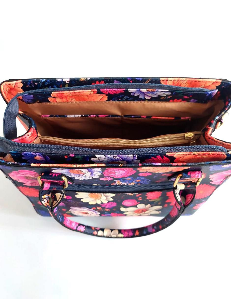 Bolsa satchel Flores de piel vegana para mujer 3