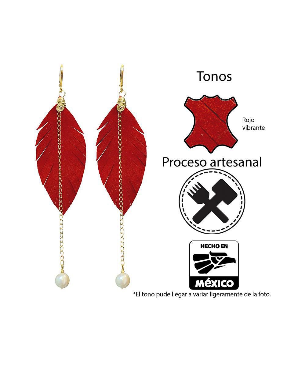 Set de aretes de pluma con acabado Baño de Oro Perla 2