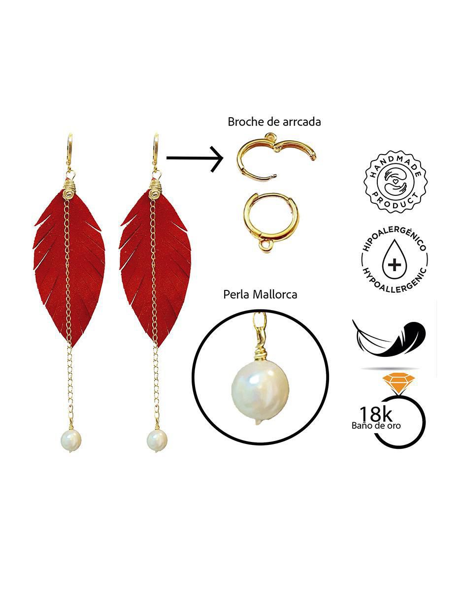 Set de aretes de pluma con acabado Baño de Oro Perla 3