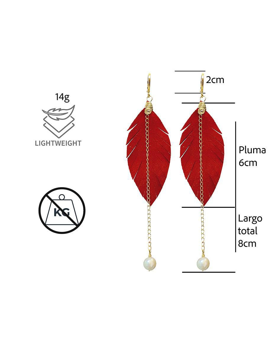 Set de aretes de pluma con acabado Baño de Oro Perla 4