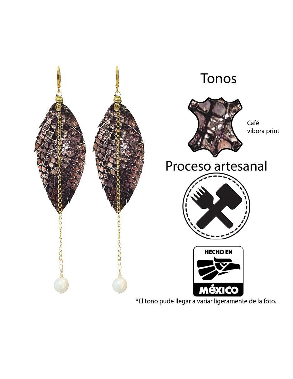 Set de aretes de pluma con acabado Baño de Oro Perla 2