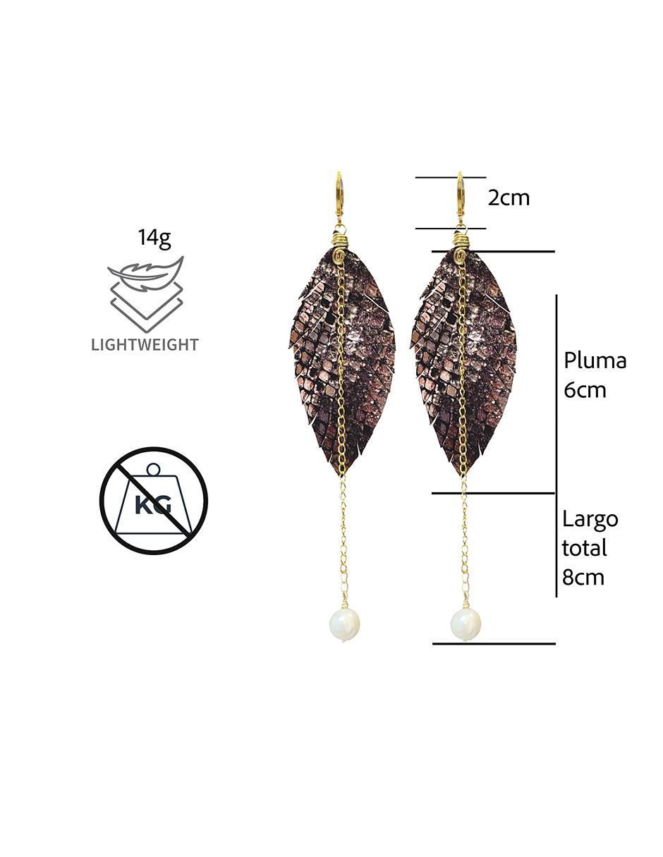 Set de aretes de pluma con acabado Baño de Oro Perla 4