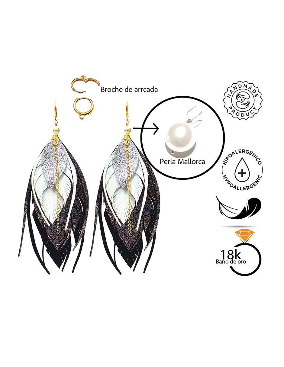 Set de aretes de pluma con acabado Baño de Oro 2