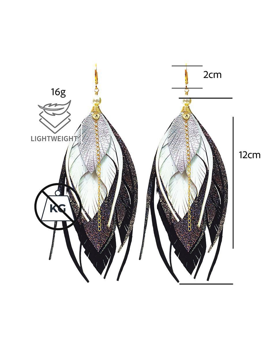 Set de aretes de pluma con acabado Baño de Oro 4