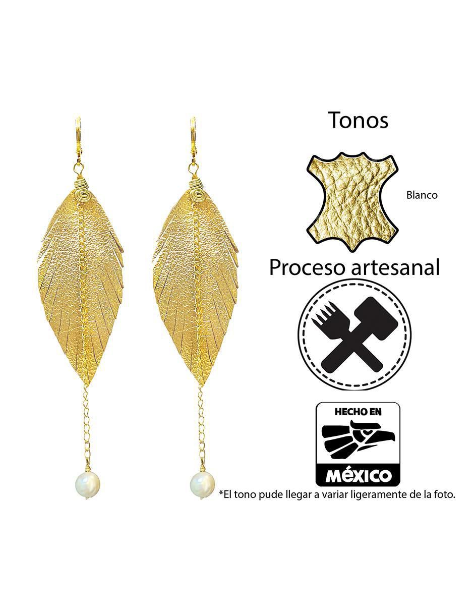 Set de aretes de pluma con acabado baño de oro perla 2