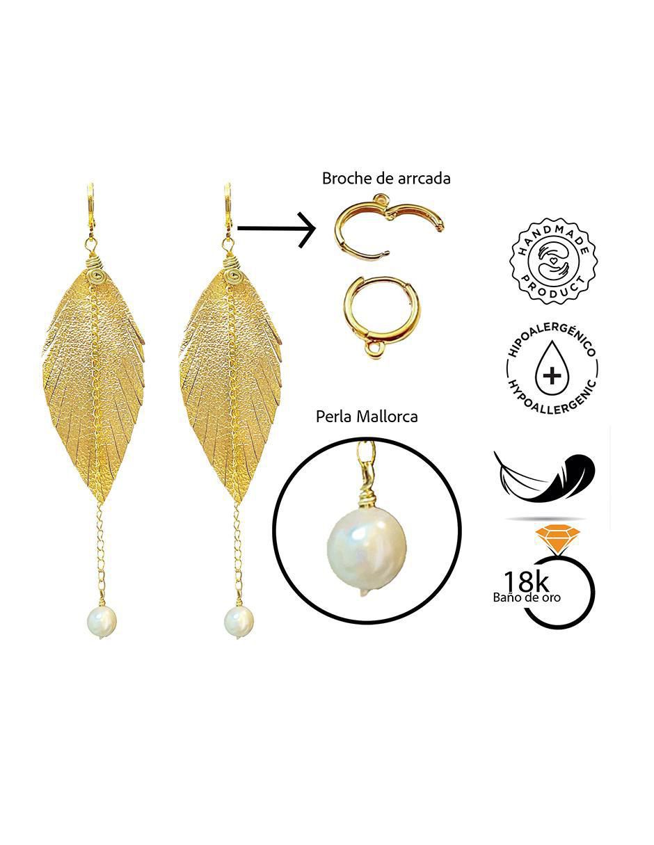 Set de aretes de pluma con acabado baño de oro perla 3