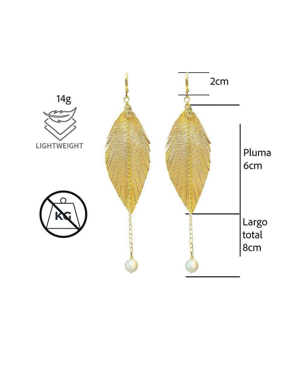 Set de aretes de pluma con acabado baño de oro perla 4