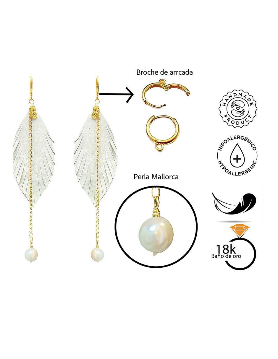 Set de aretes pluma con acabado Baño de Oro Perla 2