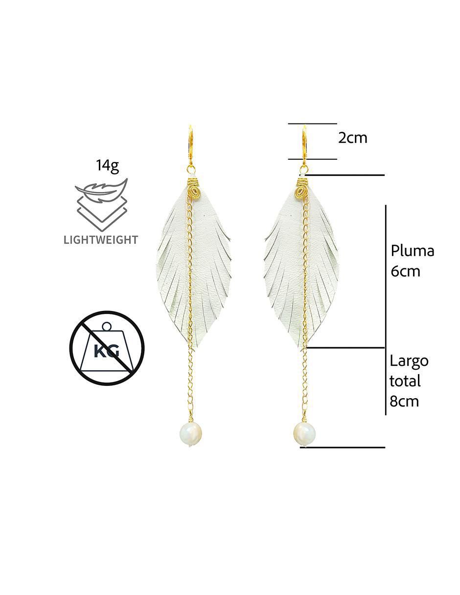Set de aretes pluma con acabado Baño de Oro Perla 3