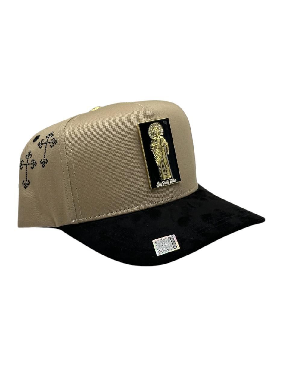 Gorra visera curva snapback casual San Judas beige placa para hombre