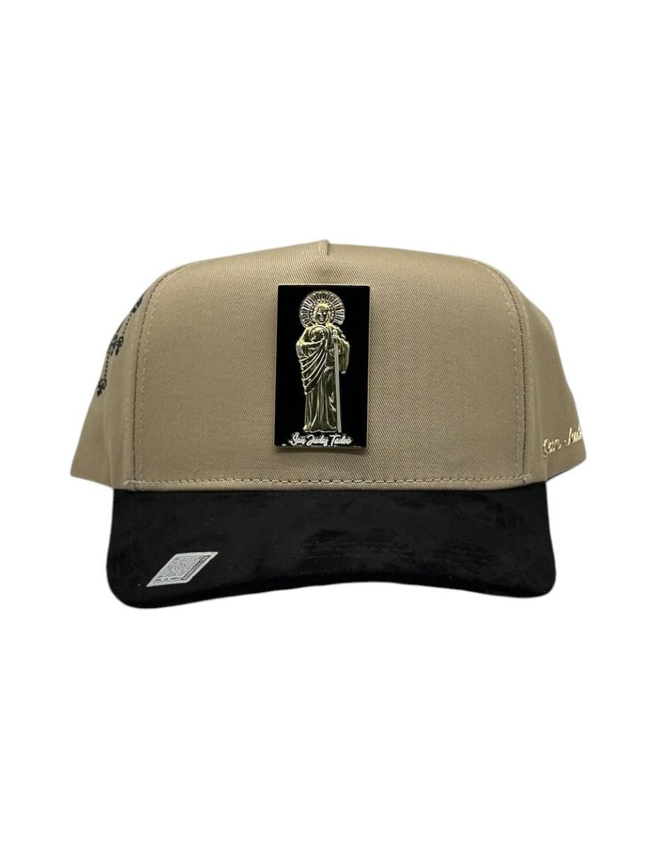 Gorra visera curva snapback casual San Judas beige placa para hombre 2