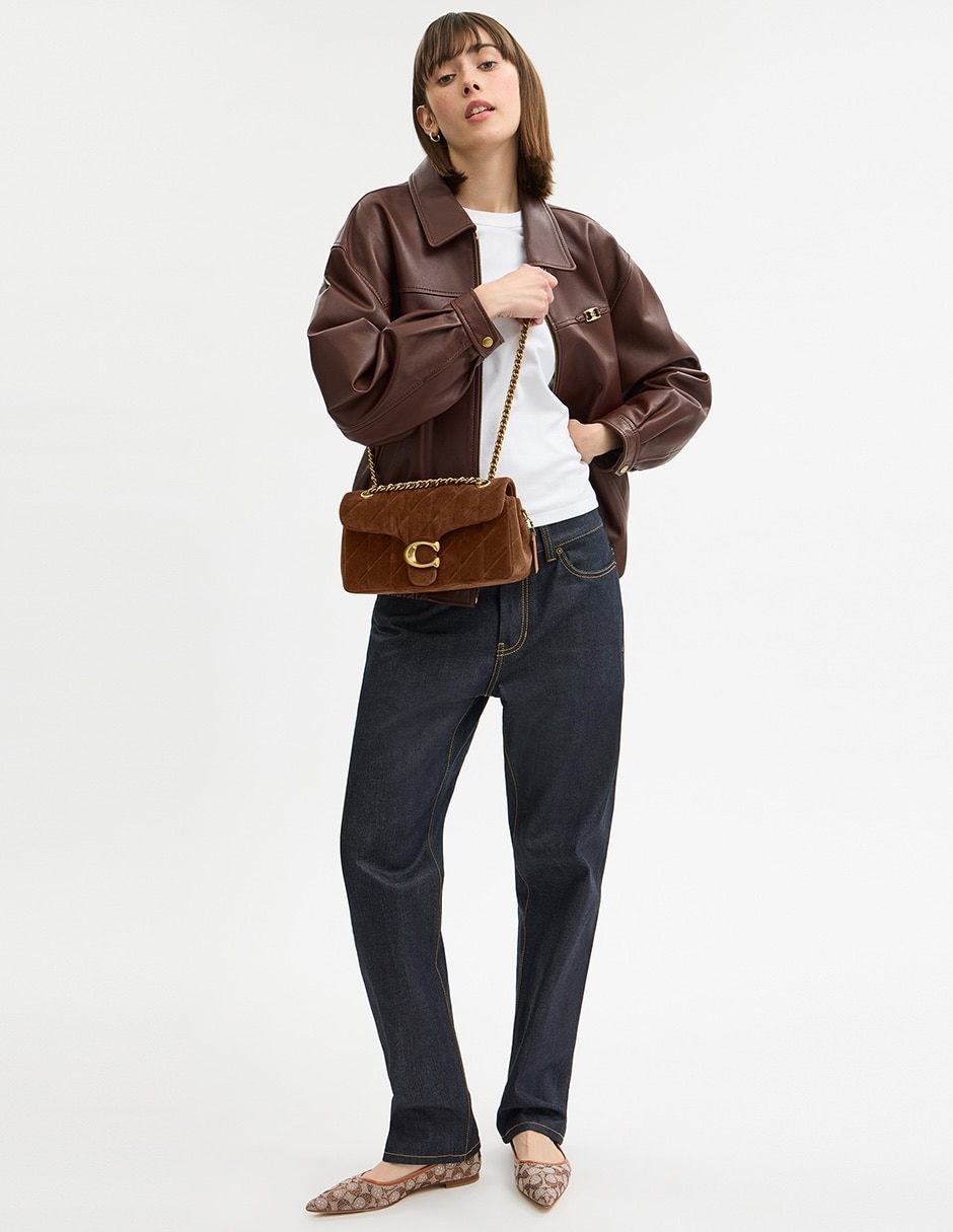 Bolsa shoulder Quilted Suede de piel para mujer 5
