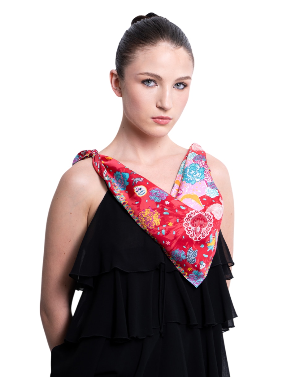 Mascada con estampado Gráfico de seda para mujer 3