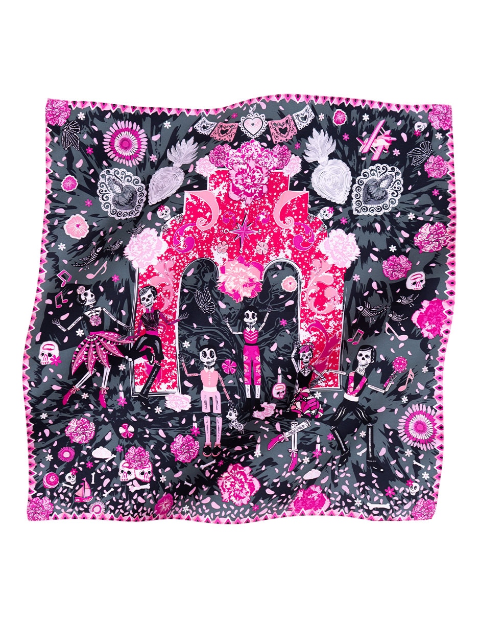 Mascada con estampado Gráfico de seda para mujer 4