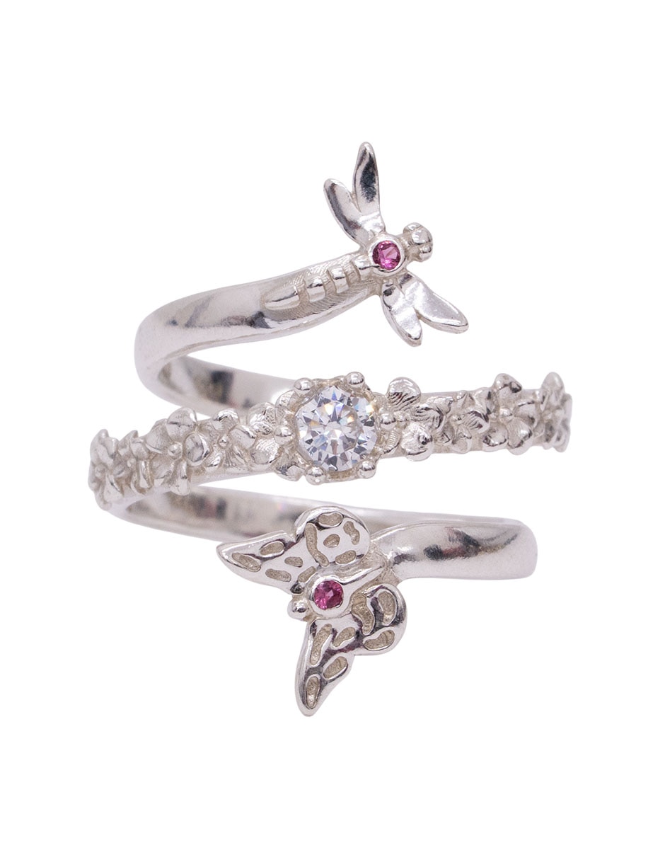 Anillo circular Mariposa P 925 de plata cristal 2