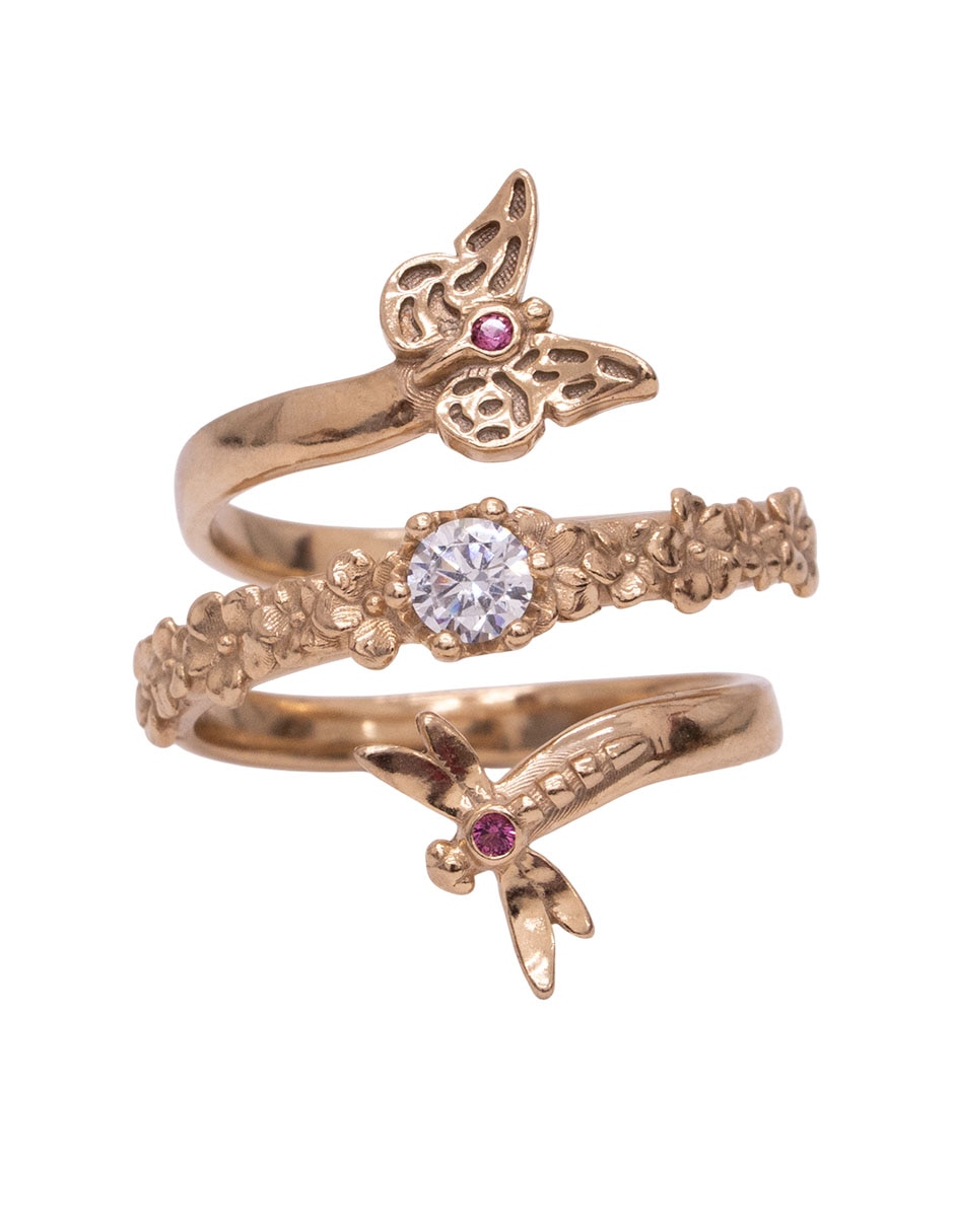Anillo circular Mariposa cristal con acabado baño de oro 10 k 2