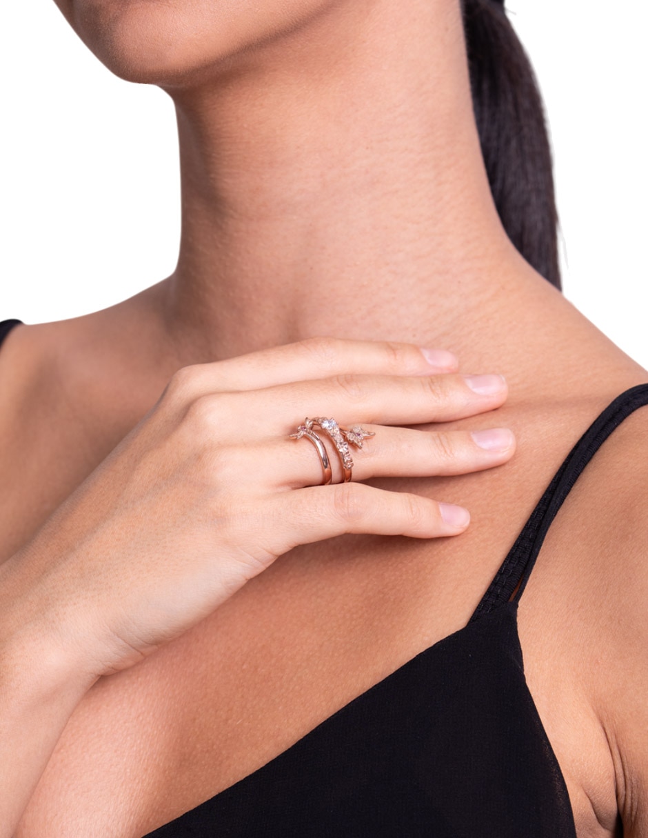 Anillo circular Mariposa cristal con acabado baño de oro rosa 10 k 4