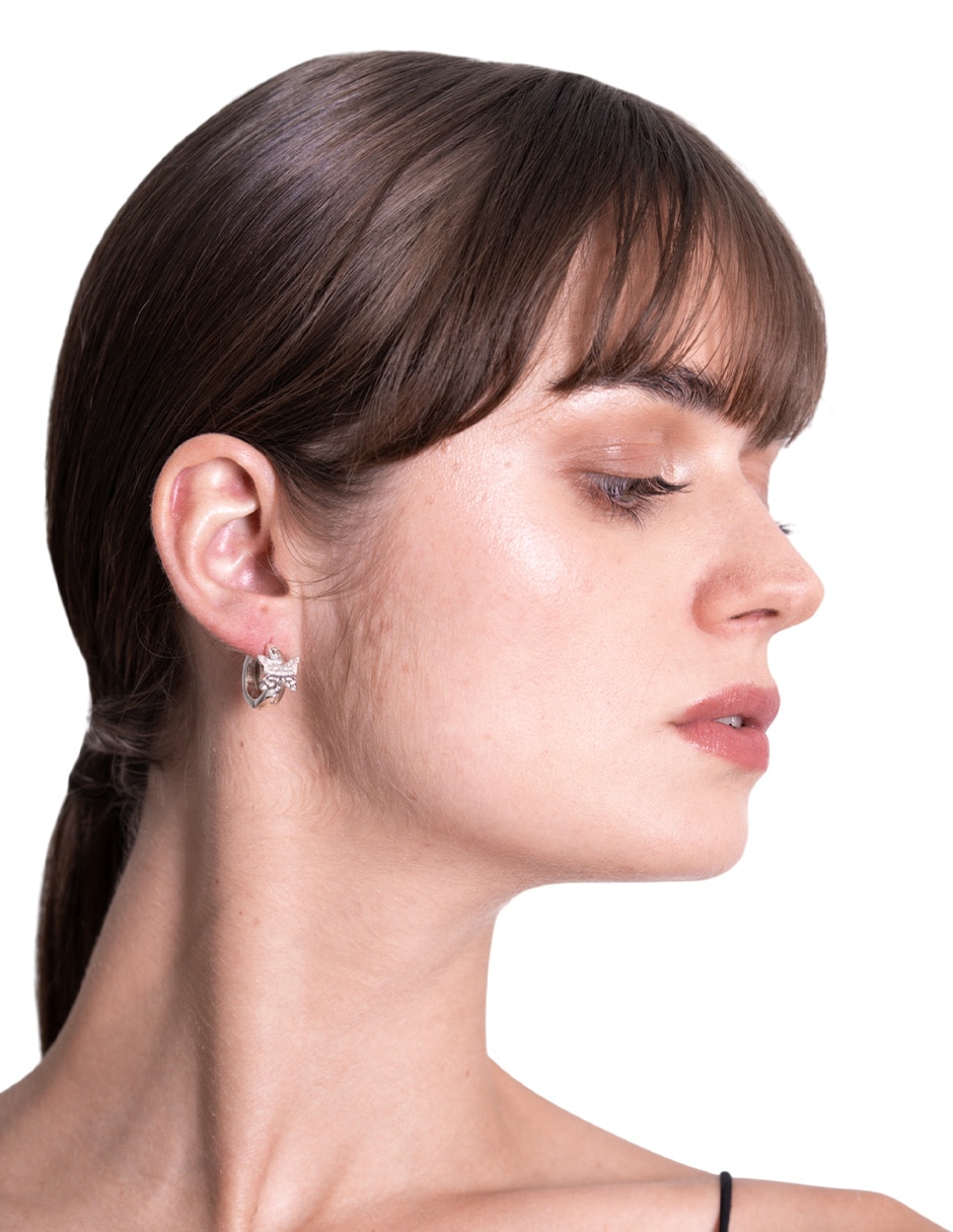 Aretes redondo Mariposa de plata con acabado brillante cristal 3