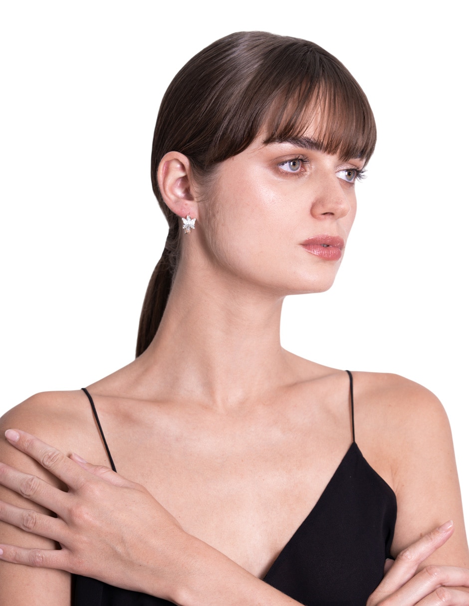 Aretes redondo Mariposa de plata con acabado brillante cristal 4
