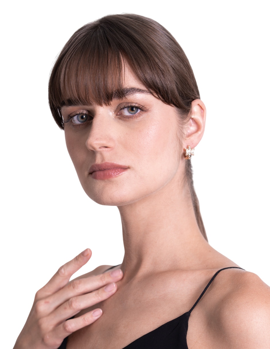 Aretes redonda Mariposa con acabado baño de oro cristal 3