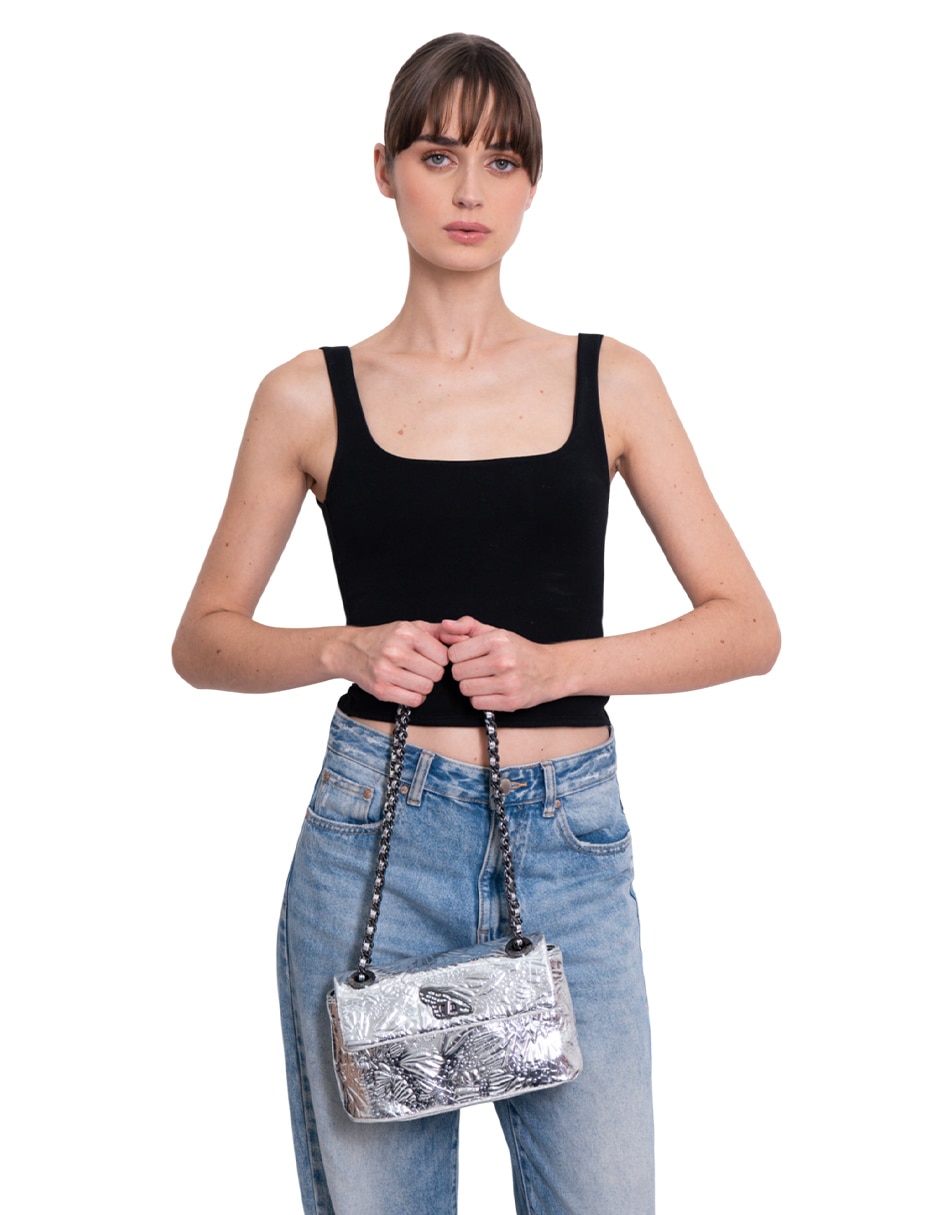 Bolsa crossbody Grabado Mariposa de piel para mujer 4