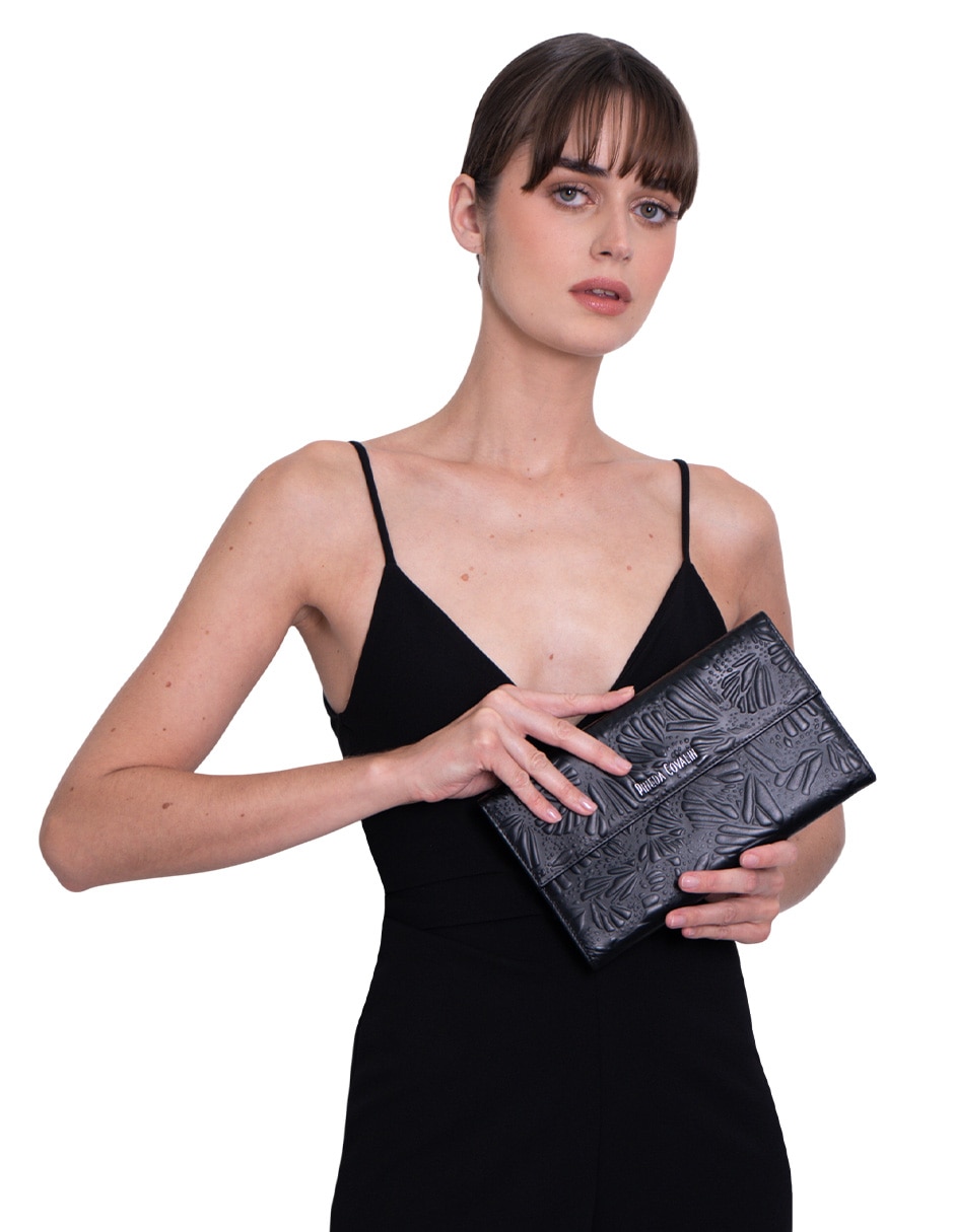 Bolsa clutch Grabado Mariposa de piel para mujer 3