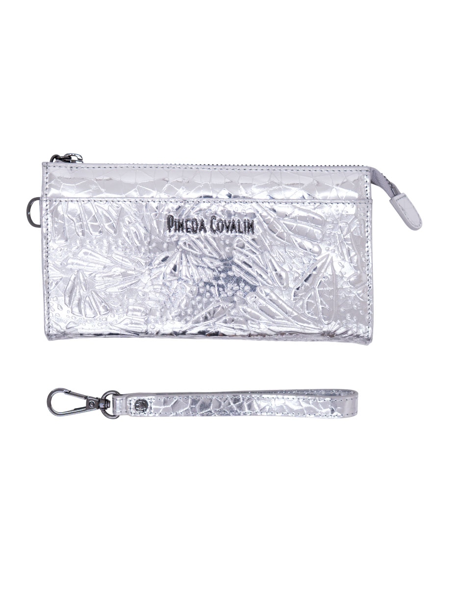 Bolsa wristlet Grabado Mariposa de piel para mujer