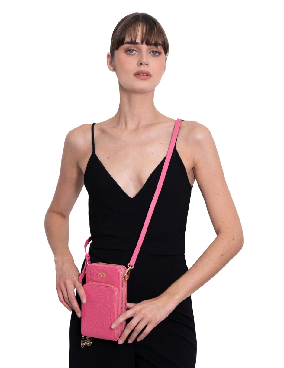 Bolsa crossbody Grabado Mariposa de piel para mujer 4