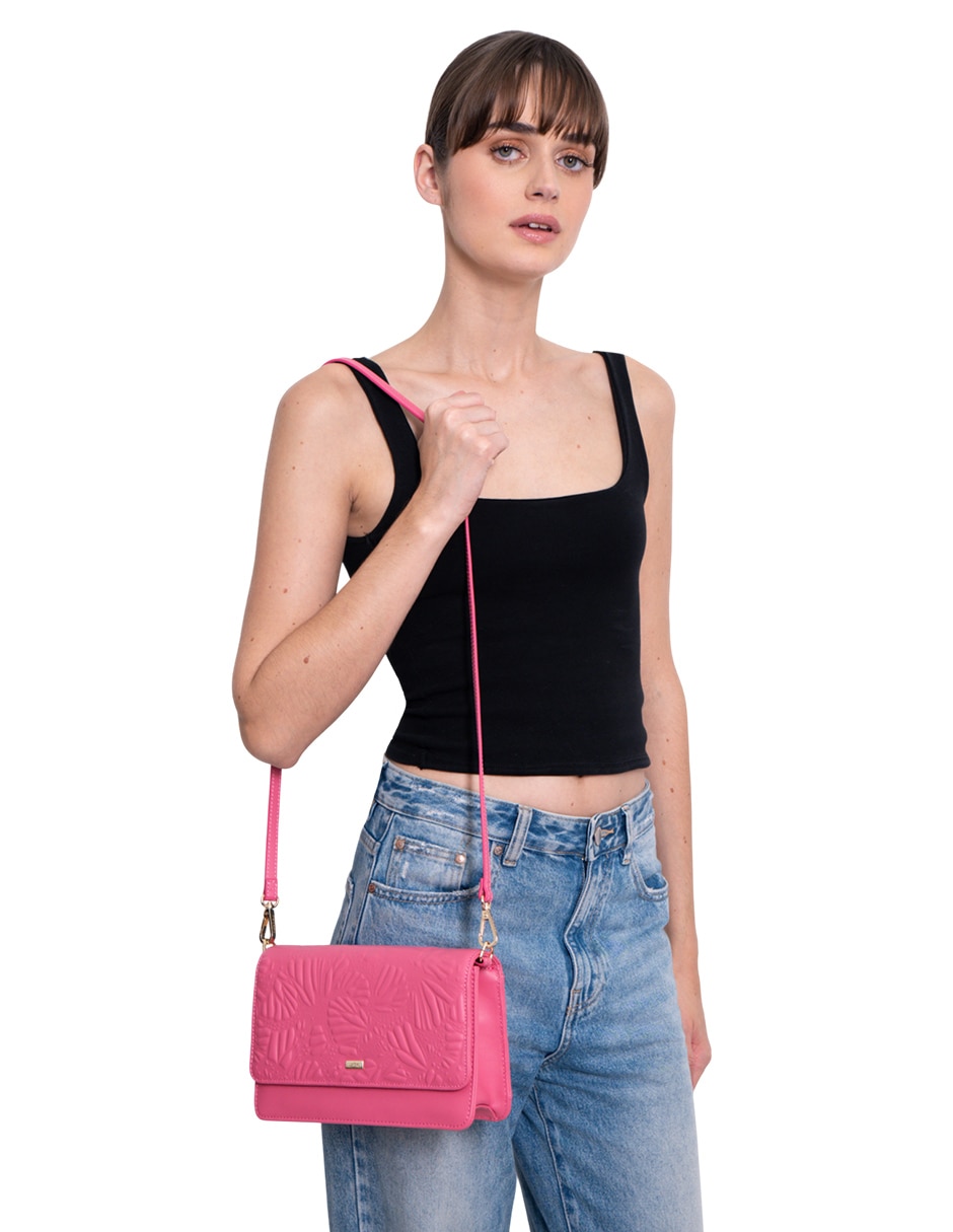 Bolsa crossbody grabado mariposa de piel para mujer 9