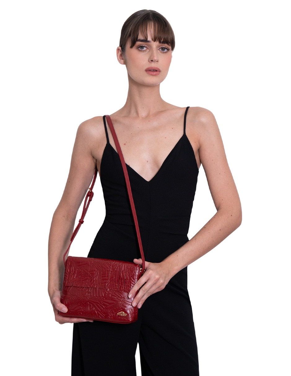Bolsa crossbody grabado mariposa de piel para mujer 7