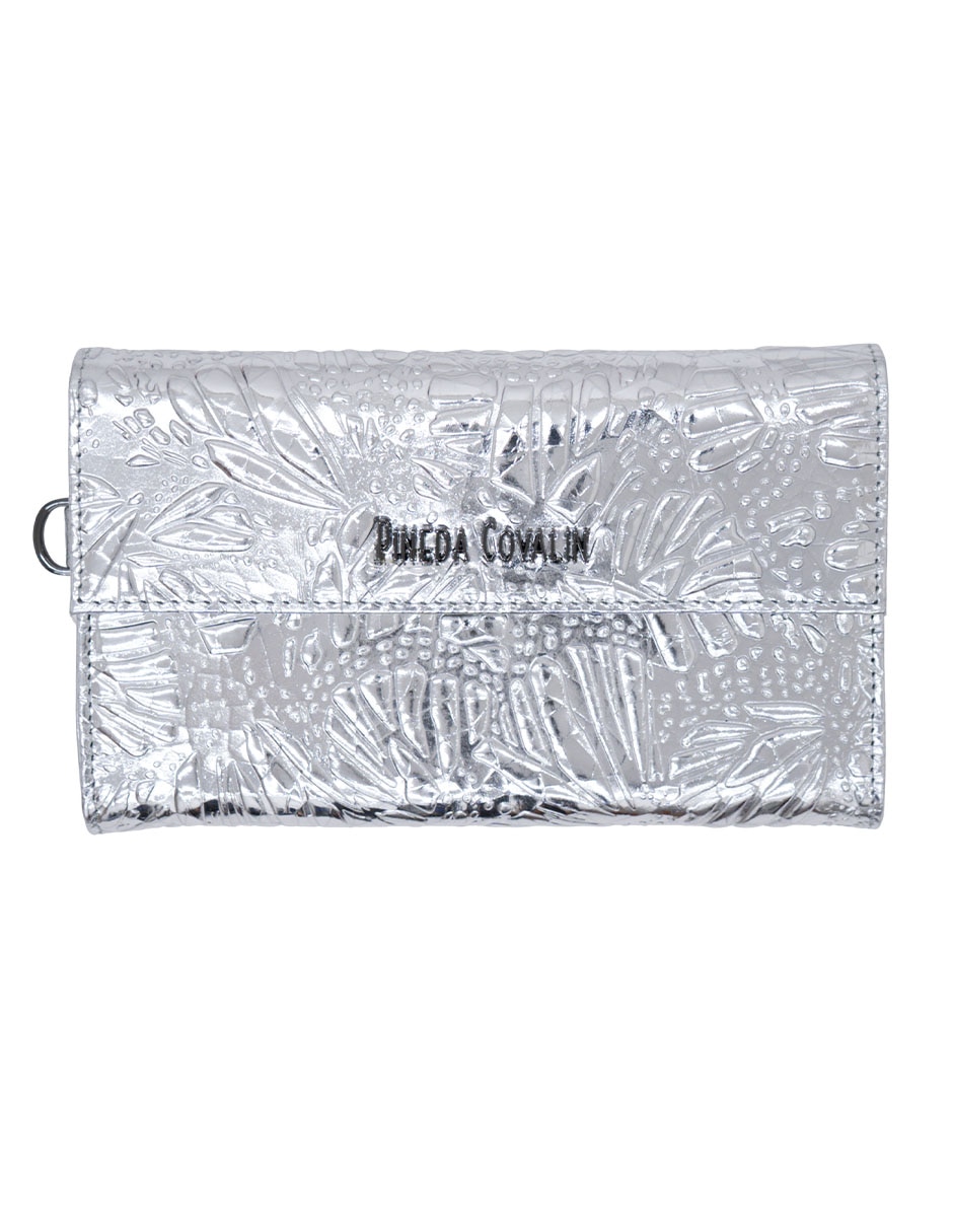 Bolsa wristlet grabado mariposa de piel para mujer