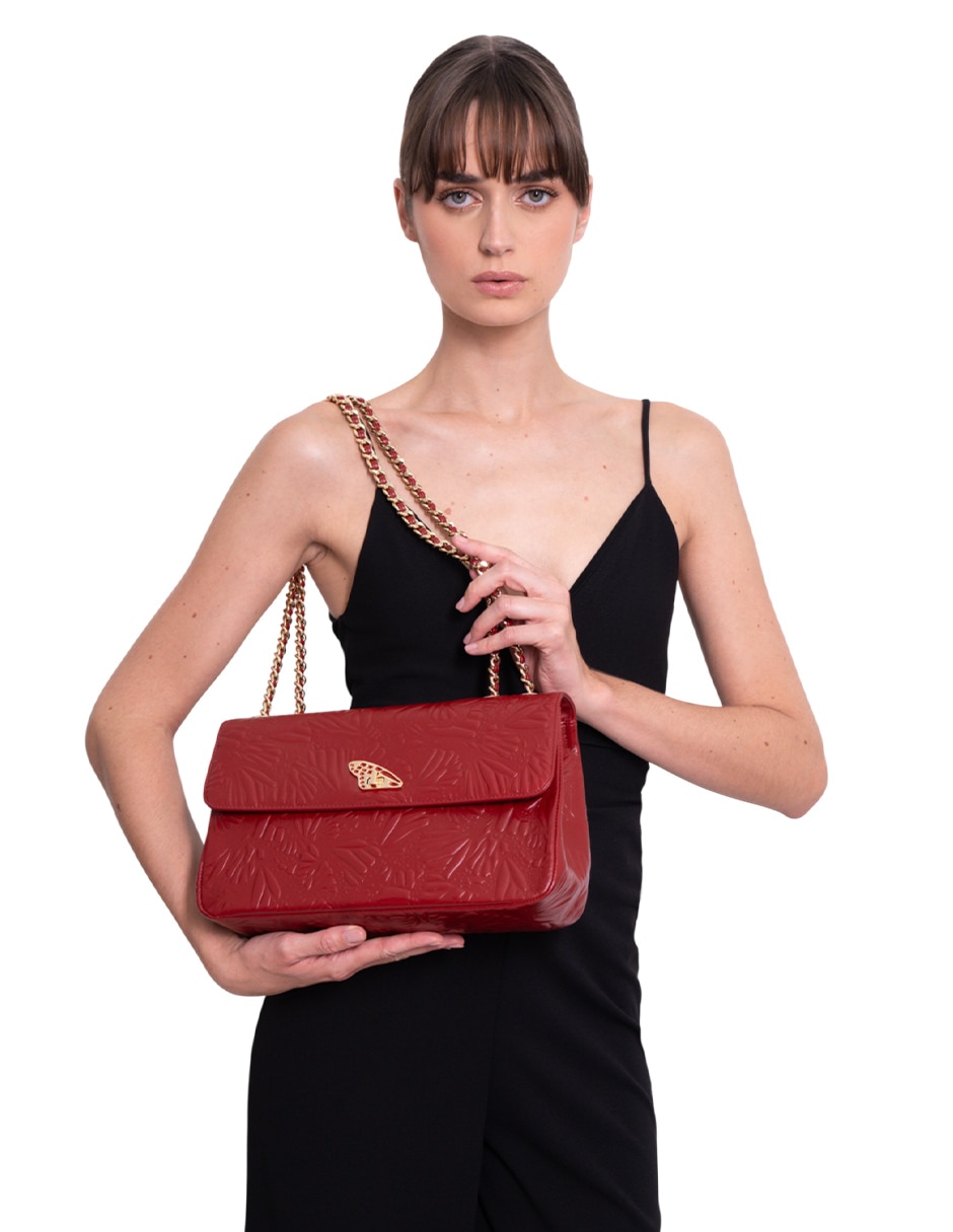 Bolsa crossbody grabado mariposa de piel para mujer 11
