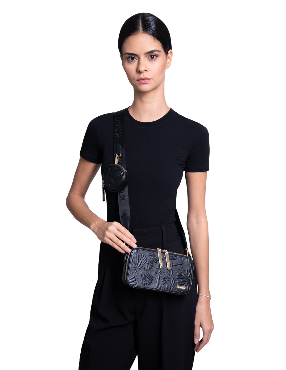 Bolsa crossbody Grabado Mariposa de piel para mujer 5