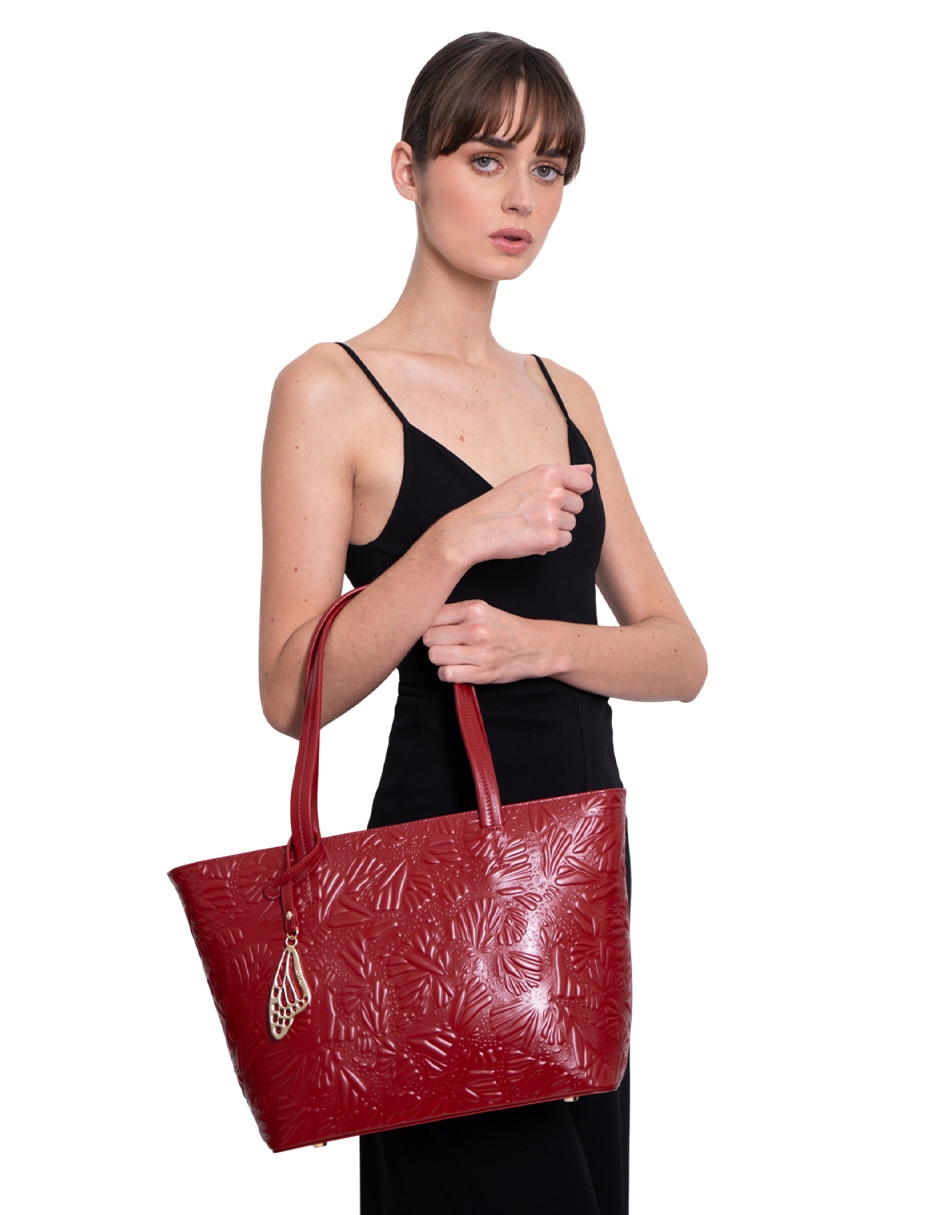 Bolsa tote Grabado Mariposa de piel para mujer 4