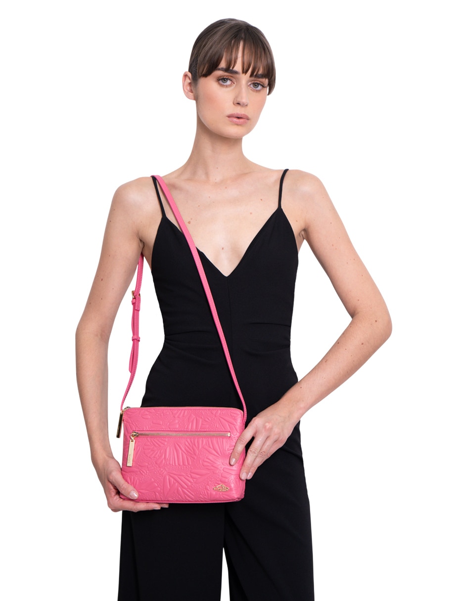 Bolsa crossbody Grabado Mariposa de piel para mujer 3