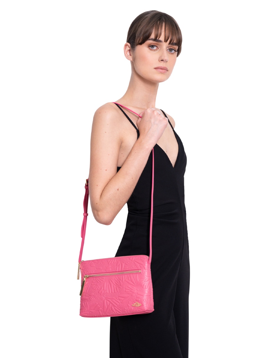 Bolsa crossbody Grabado Mariposa de piel para mujer 4