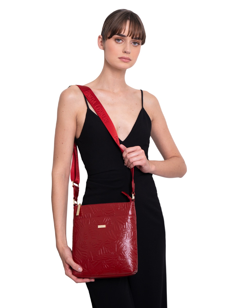 Bolsa messenger Grabado Mariposa de piel para mujer 3