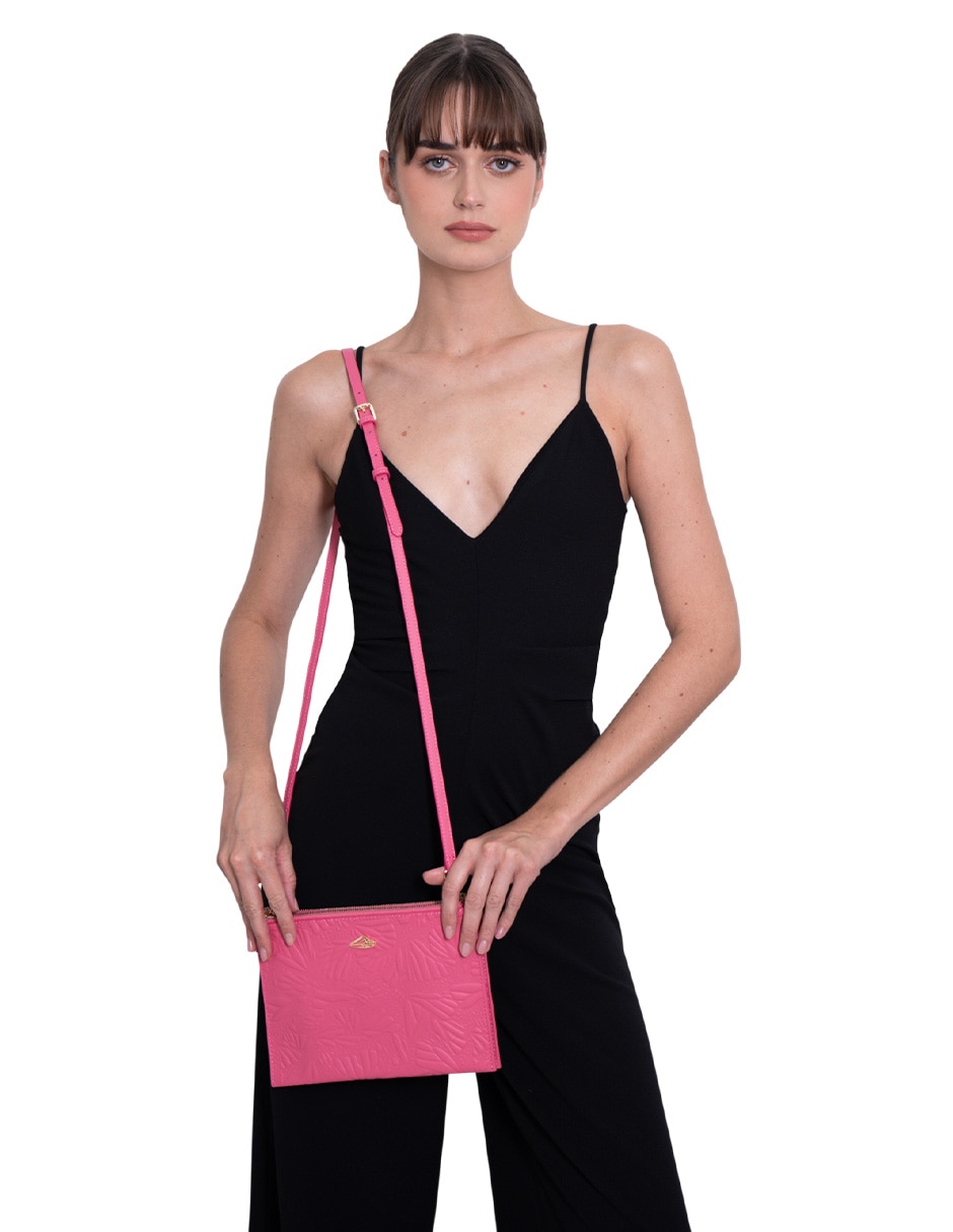 Bolsa crossbody Grabado Mariposa de piel para mujer 4