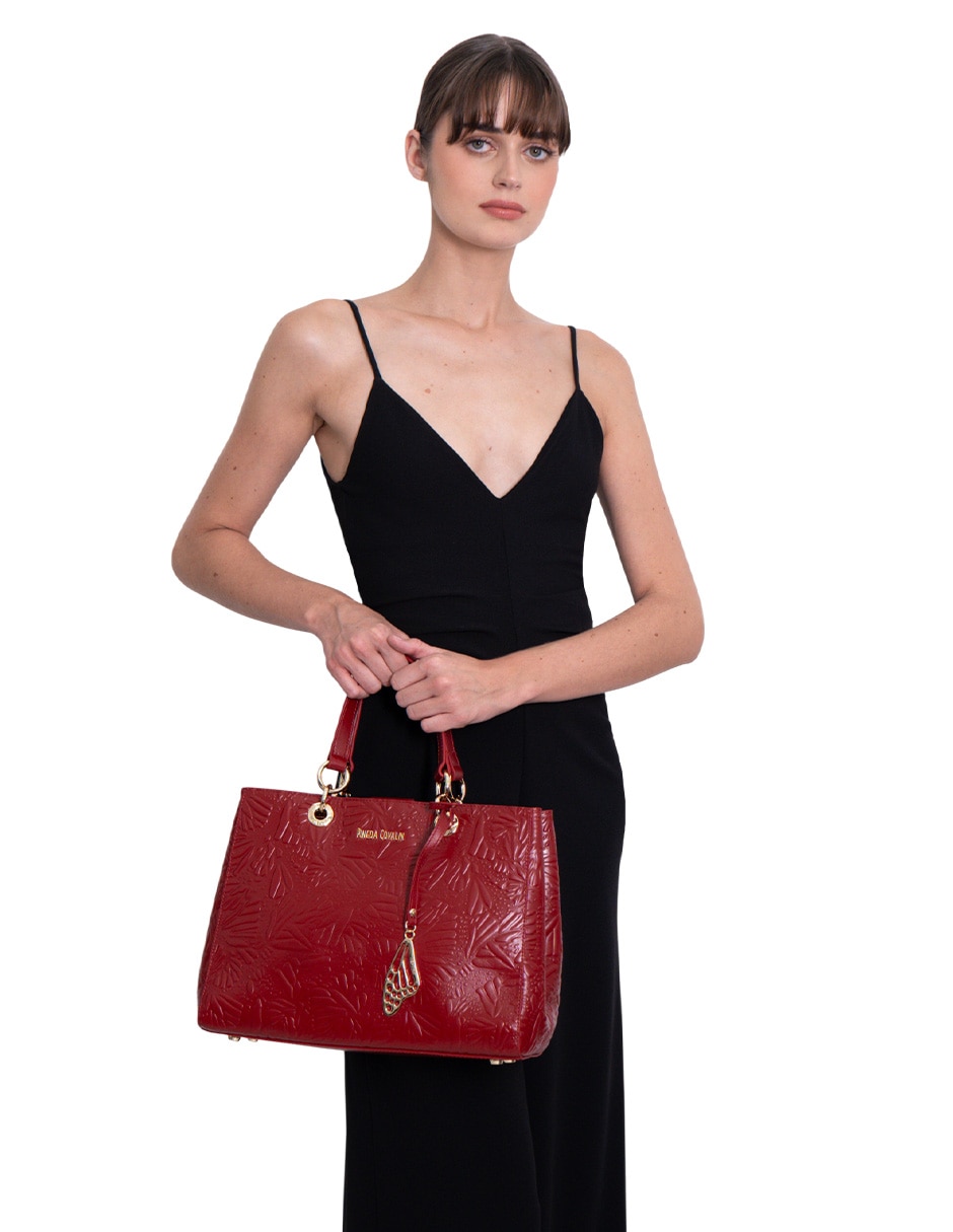 Bolsa satchel Grabado Mariposa de piel para mujer 4