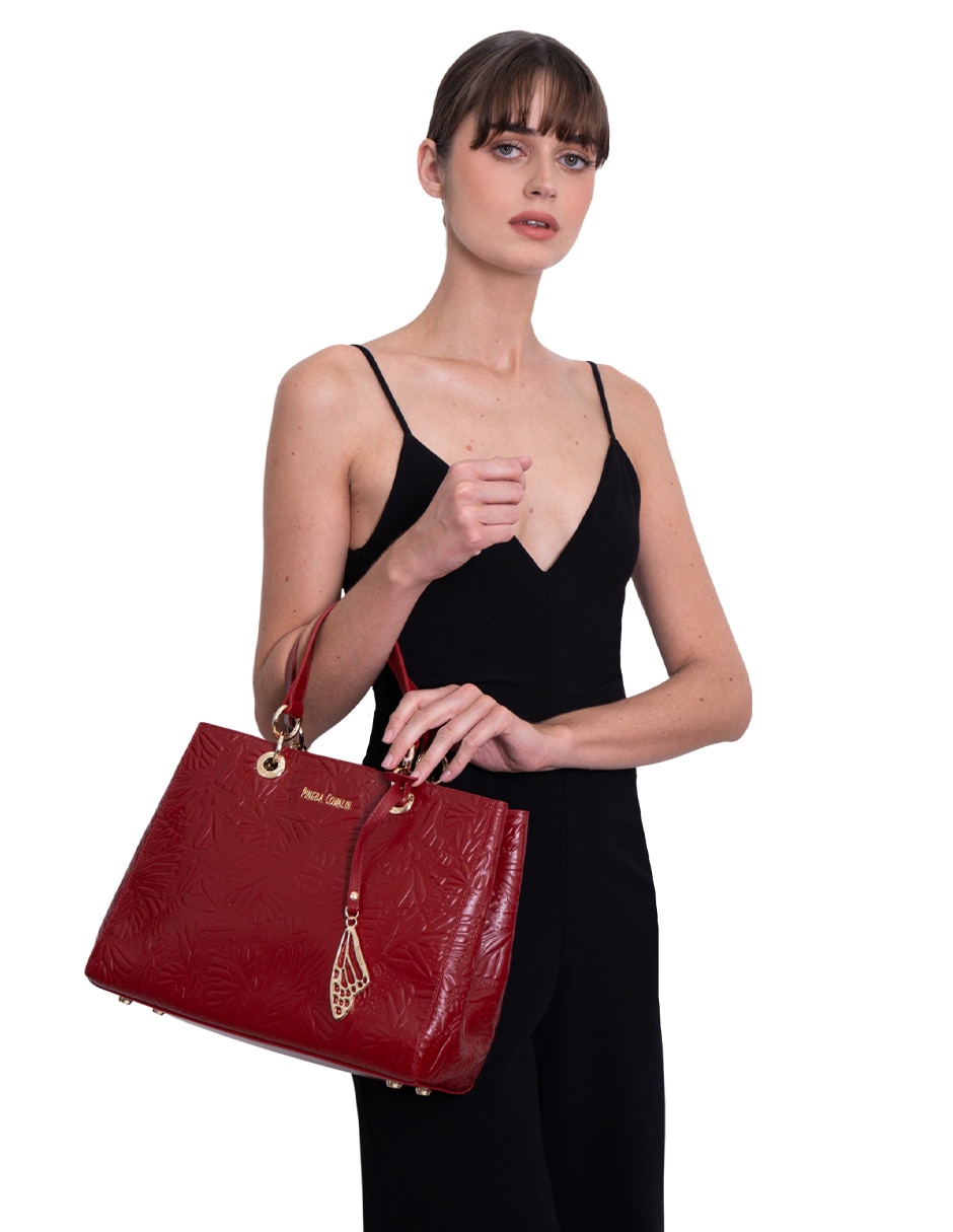 Bolsa satchel Grabado Mariposa de piel para mujer 5