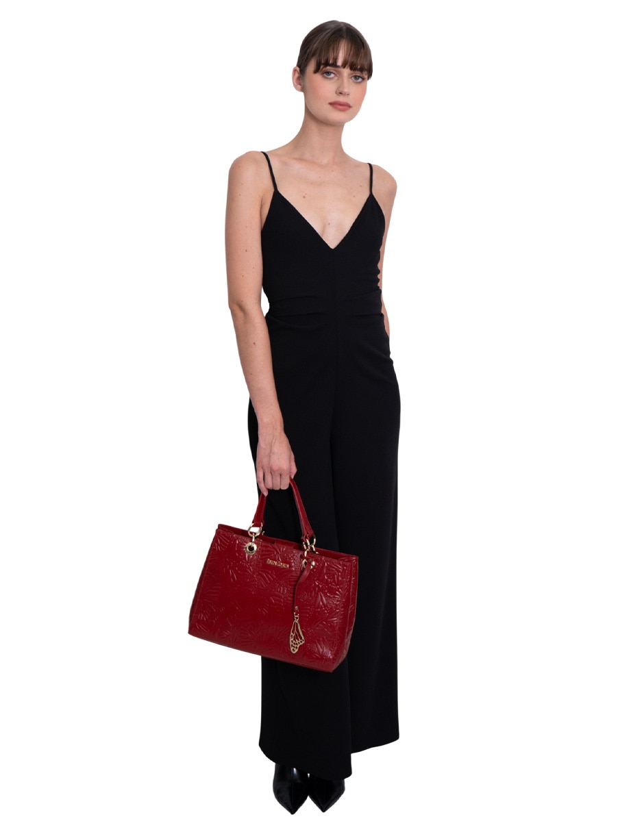 Bolsa satchel Grabado Mariposa de piel para mujer 6