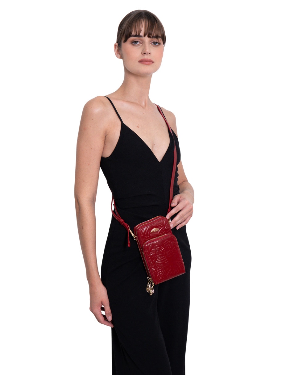 Bolsa crossbody Grabado Mariposa de piel para mujer 4