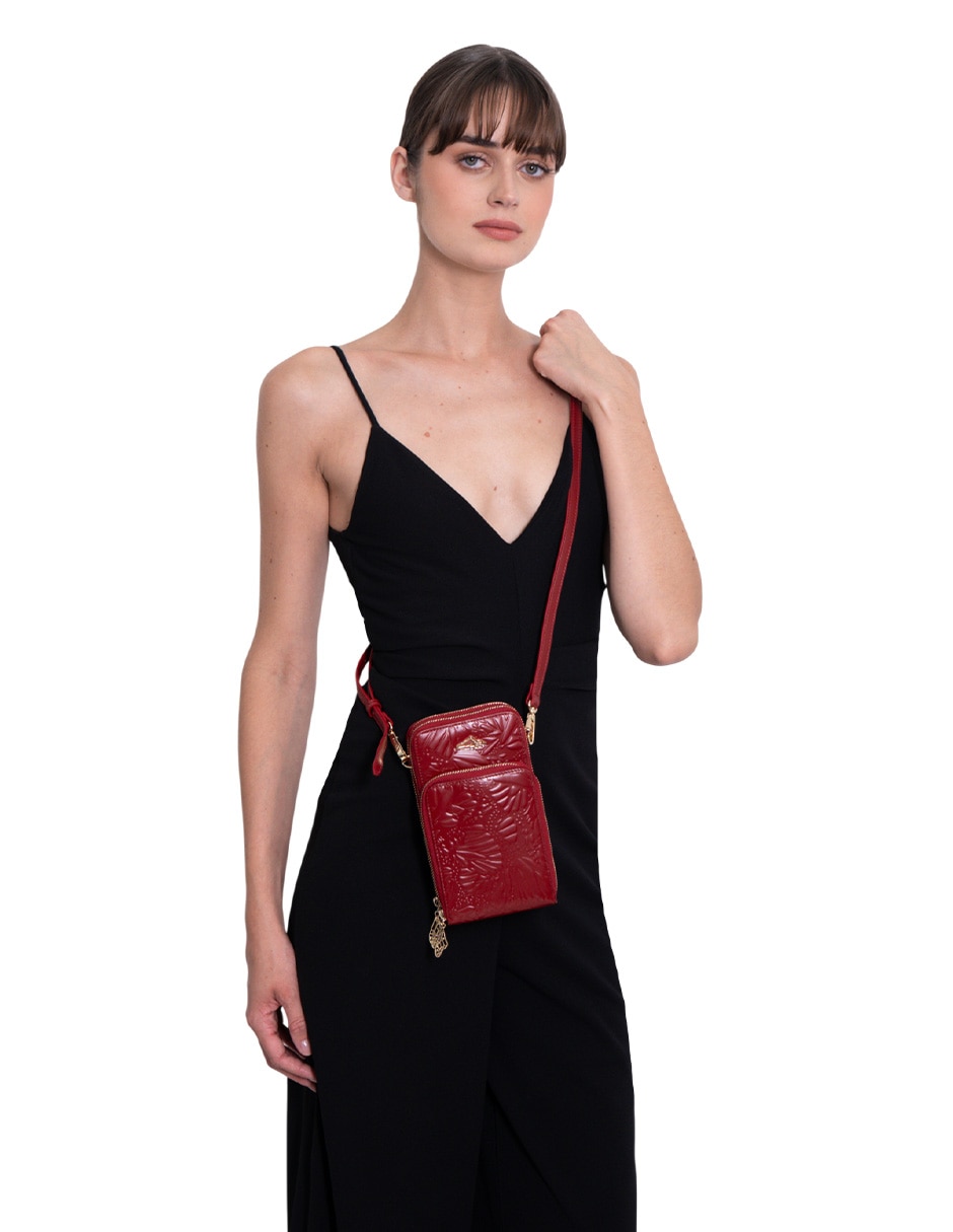 Bolsa crossbody Grabado Mariposa de piel para mujer 5
