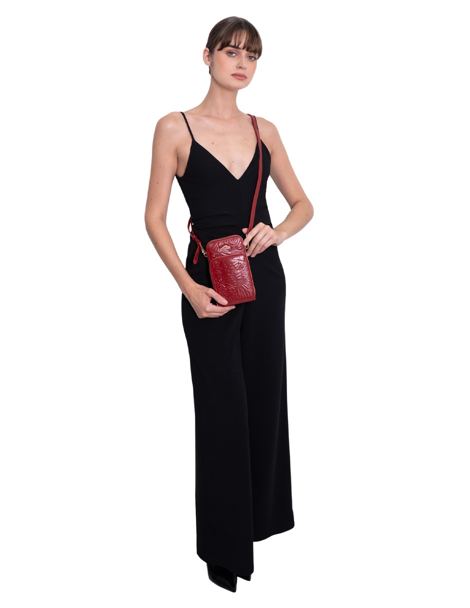 Bolsa crossbody Grabado Mariposa de piel para mujer 6