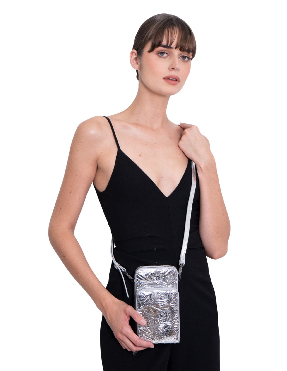 Bolsa crossbody Grabado Mariposa de piel para mujer 5