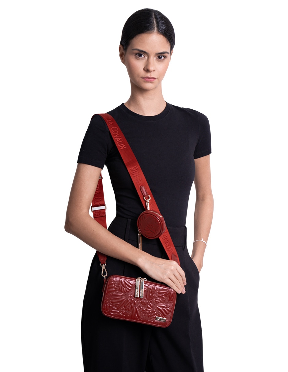 Bolsa crossbody Grabado Mariposa de piel para mujer 6